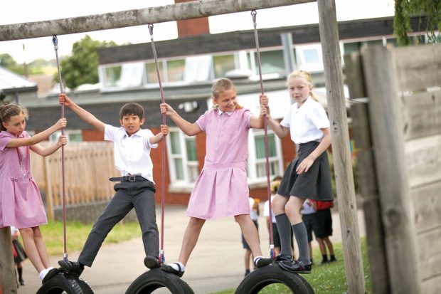 School children playing in playground