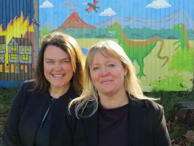 Alison Fitch and Rebecca Stacey posing in Boxgrove Primary School