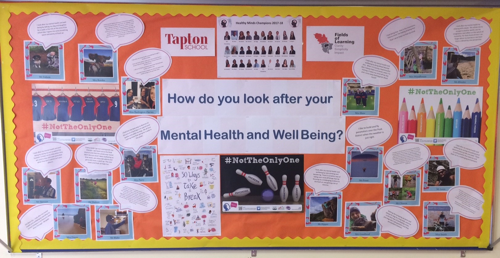 School noticeboard sharing tips for good mental health