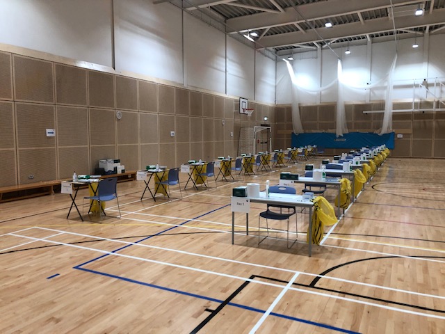 Mass testing in school hall